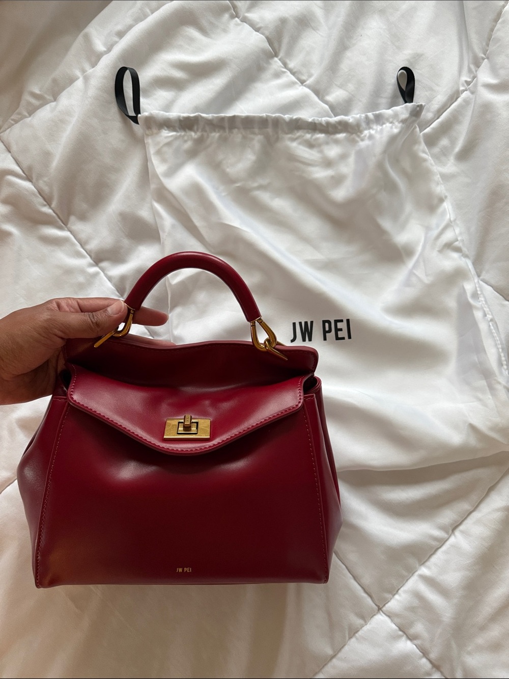JW PEI Lucia Classic Red Top-Handle Satchel with Gold Hardware